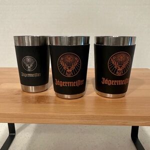 JagerMeister Shot Glasses Stainless Steel. Bar Collectibles!